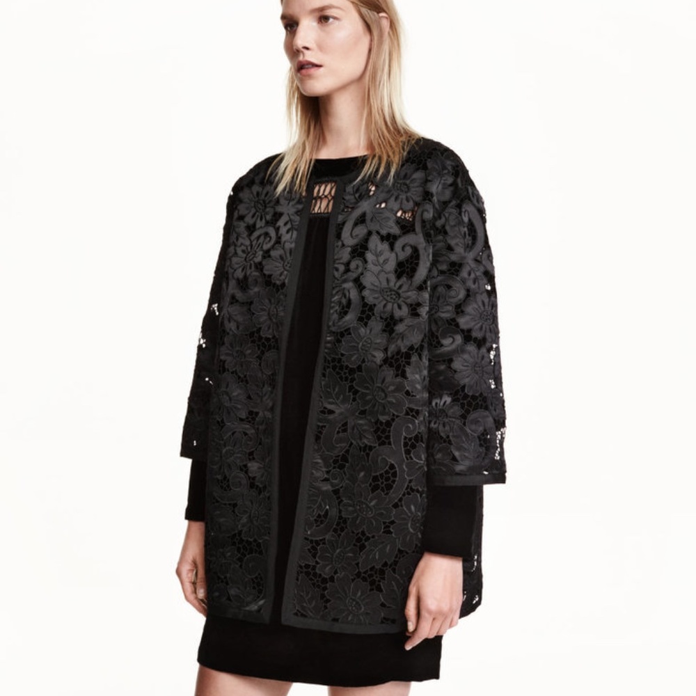 H&M Black Embroidered Satin Lacy Jacket - Picture 2 of 5